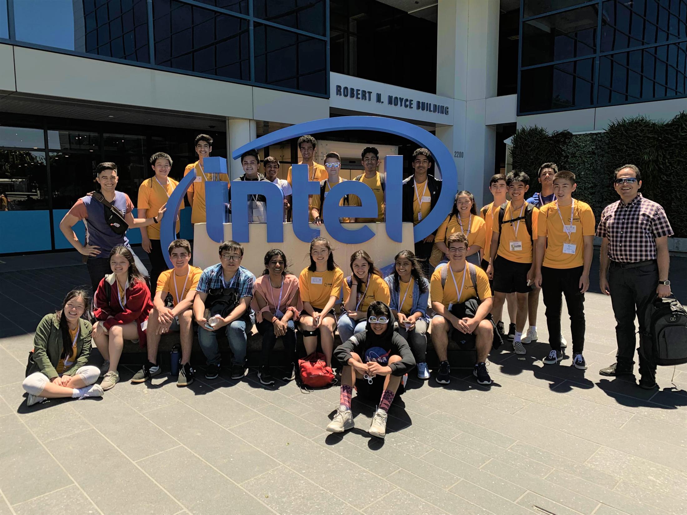 High school students in front of the Intel building